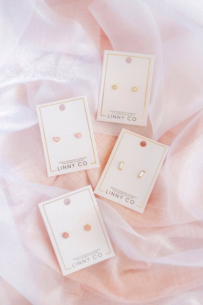 Nora Heart Pink Screwback Stud Earrings