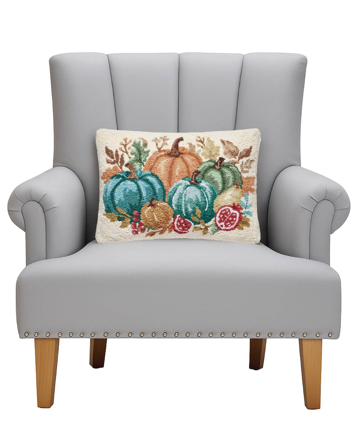 Teal Harvest With Fruits Hook Pillow