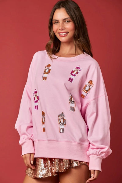 Light Pink Embroidery Nutcracker Oversized Sweatshirt