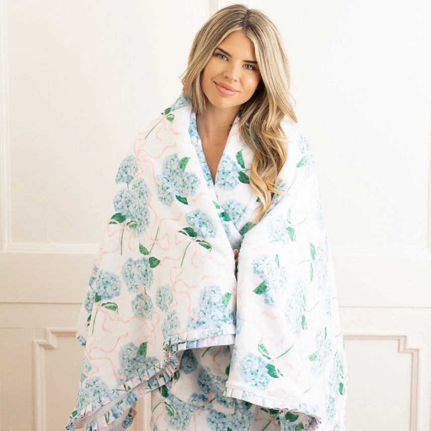 Hydrangea Ribbons Luxe Throw Blanket