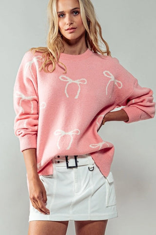 Pink Flirty Bow Knit Sweater