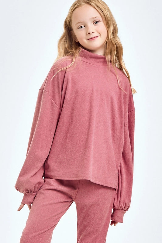 Youth Masala Pink Corduroy Brush Mock Neck Sweater