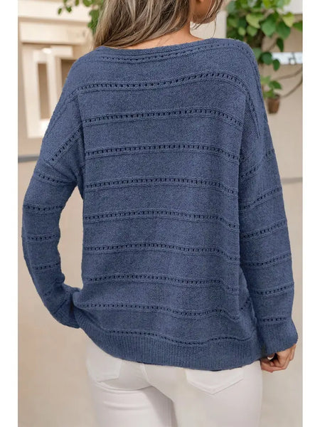 Blue Pointelle Charlotte Knit Sweater