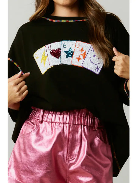 Black Rainbow Queen Poker Sequin Tee
