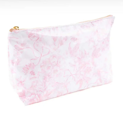 Pink Bow Toile Travel Cosmetic Case