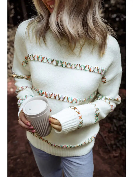 White Cross Stitch Demi Sweater