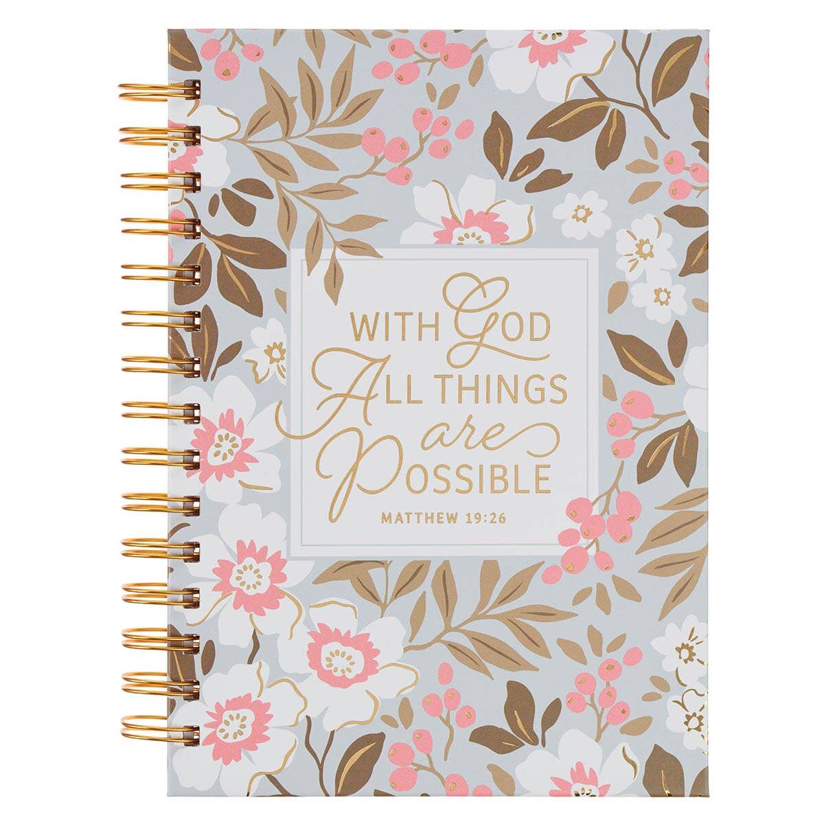 White Floral With God All Things Matt. 19:26 Spiral Journal