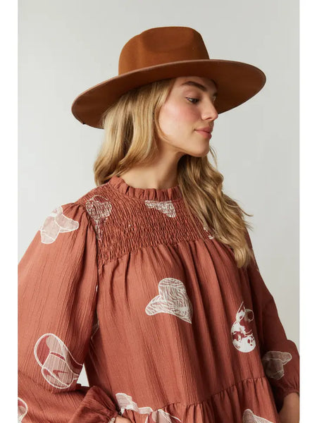 Camel Cowgirl Hat Mini Dress
