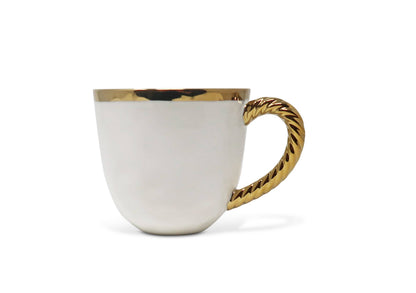 White Coffee Mug New Bone China with Gold Rope Handle