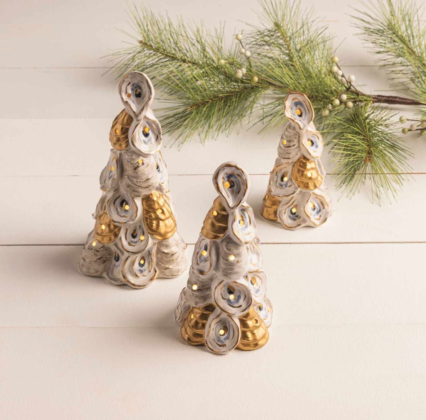 Mud Pie Ceramic Oyster Light-Up Trees