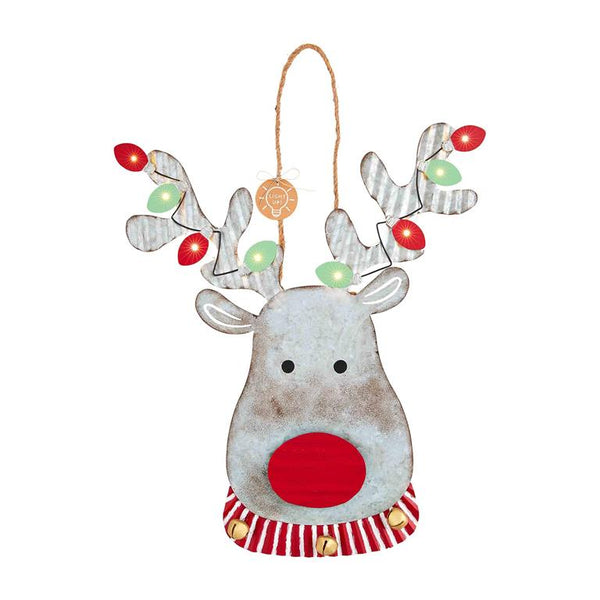 Mud Pie Light-Up Tin Reindeer Door Hanger