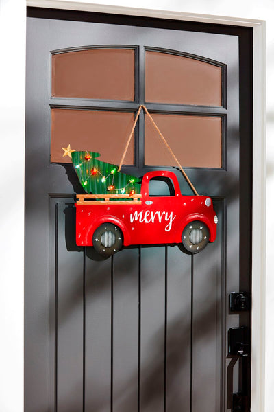 Mud Pie Christmas Truck Light-Up Door Hanger