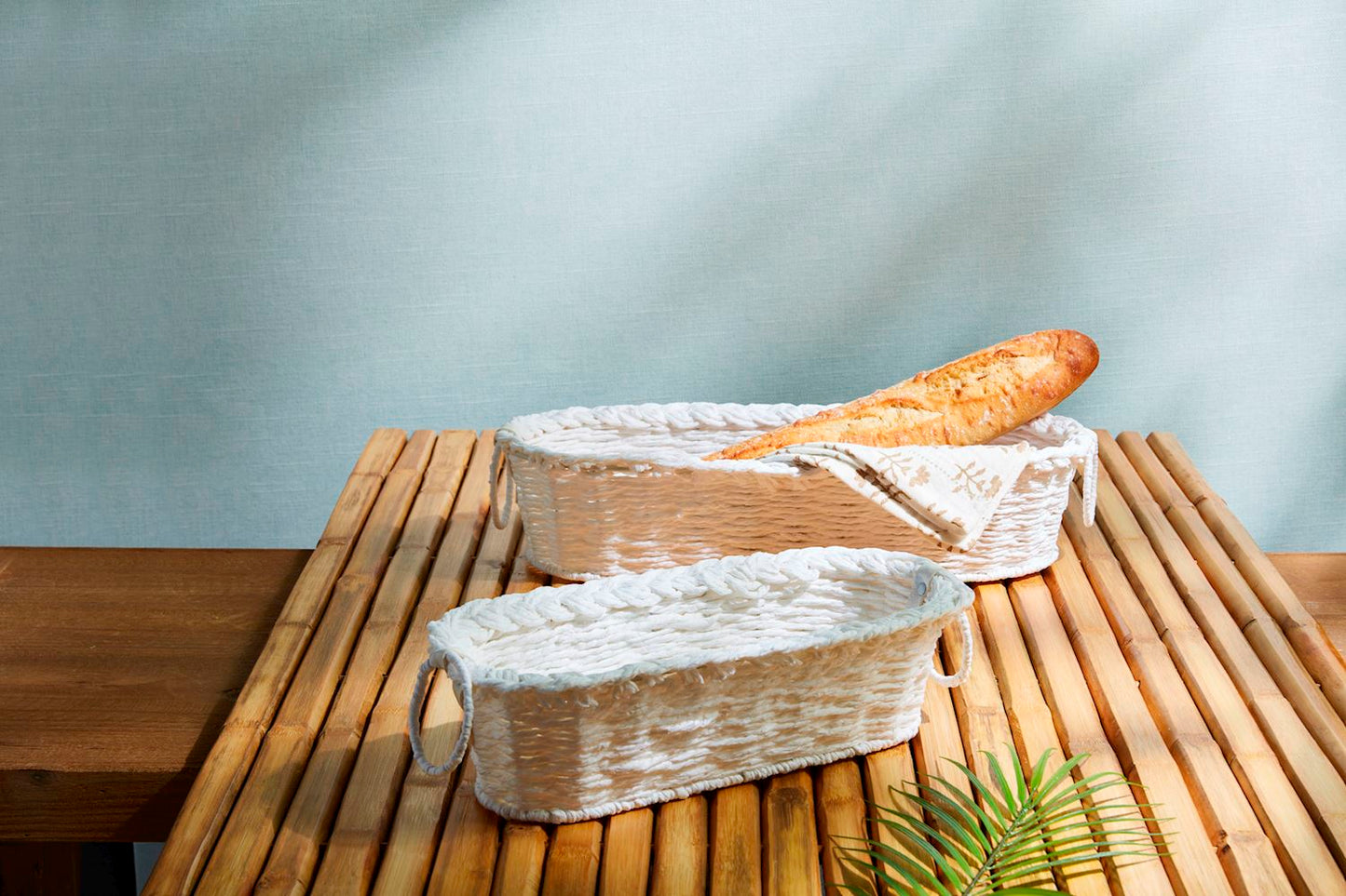 Mud Pie White Ring Handle Bread Basket Set
