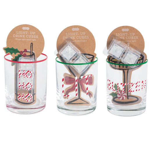 Mud Pie Christmas Glass & Light-Up Drink Cube Sets