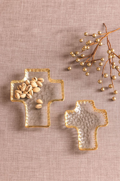 Mud Pie Gold Edge Cross Tidbit Tray Set