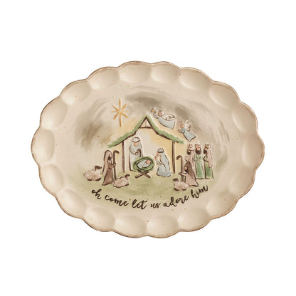 Mud Pie Large Scallop Edge Nativity Oval Platter