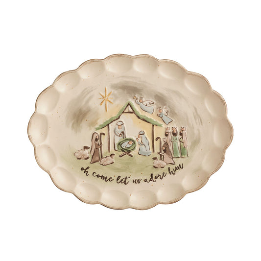 Mud Pie Large Scallop Edge Nativity Oval Platter