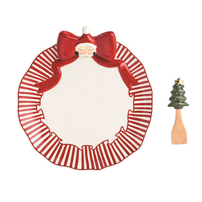 Mud Pie Bow Santa Cookie Plate Set
