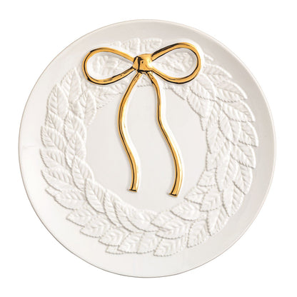 Mud Pie Gold Bow Wreath Cookie Plate
