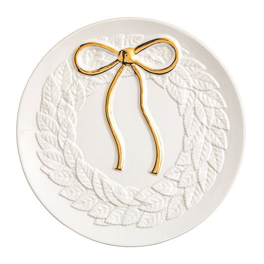 Mud Pie Gold Bow Wreath Cookie Plate