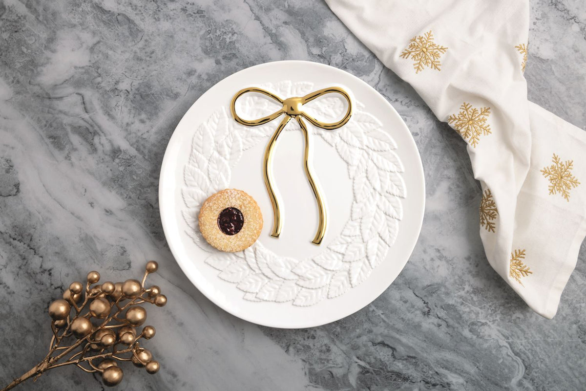 Mud Pie Gold Bow Wreath Cookie Plate