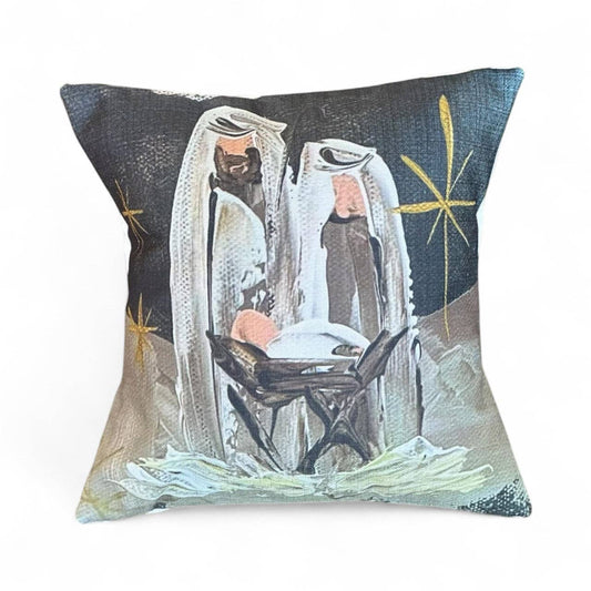 Nativity Dark Background Square Pillow