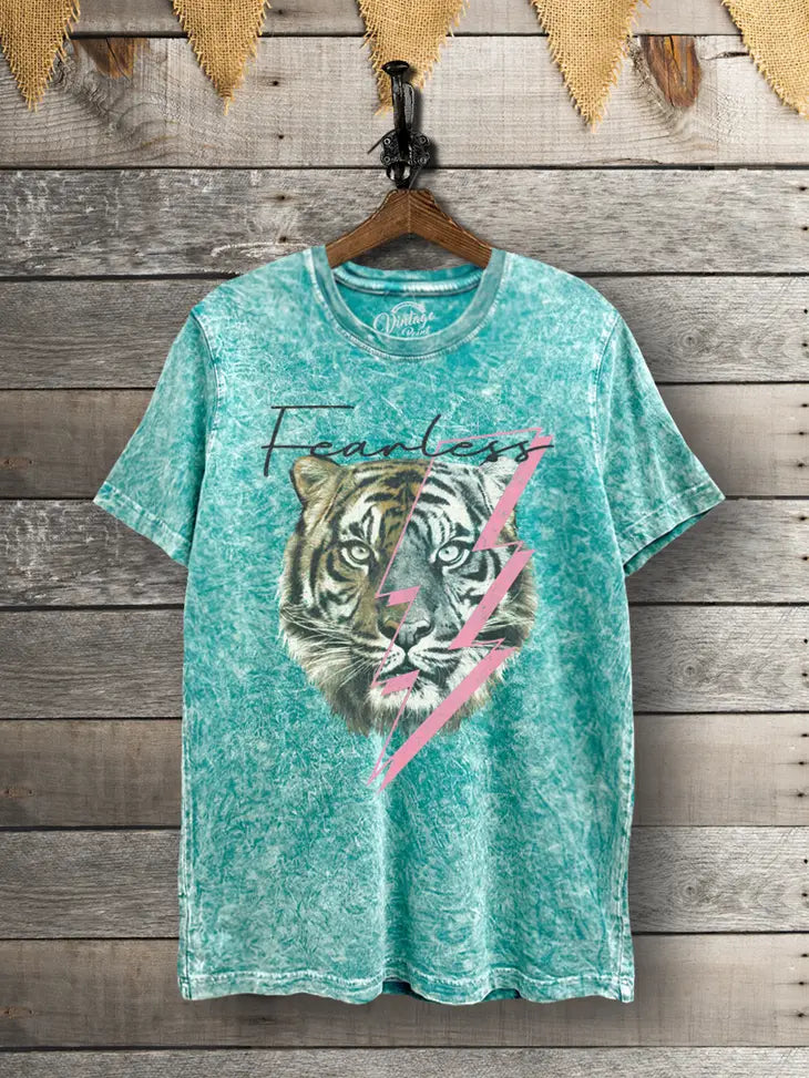 Mineral Teal Fearless Tiger Lightning Tee