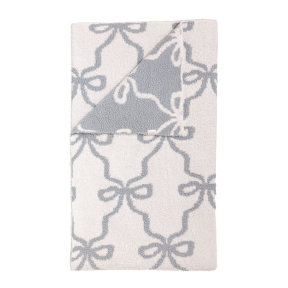 Mud Pie Blue Chenille Bow Blanket