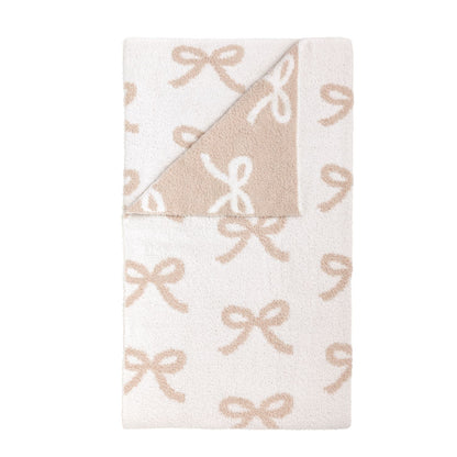Mud Pie Blue Chenille Bow Blanket