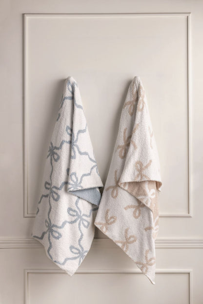Mud Pie Blue Chenille Bow Blanket