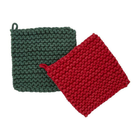 Mud Pie Red & Green Crochet Pot Holders