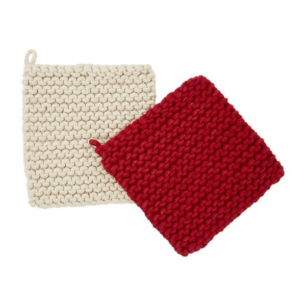 Mud Pie Red & White Crochet Pot Holders