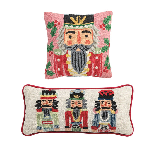Mud Pie Nutcracker Hooked Wool Pillows