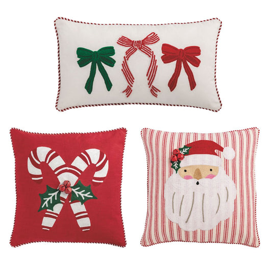 Mud Pie Whimsy Christmas Embroidered Pillow