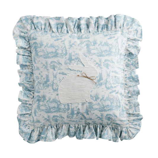 Mud Pie Blue Toile Bunny Pillow