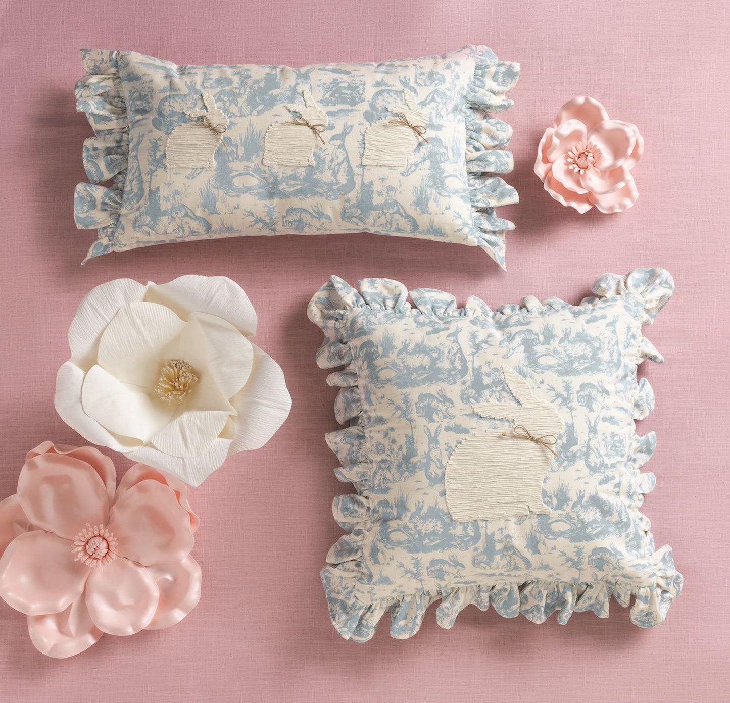Mud Pie Blue Toile Bunny Pillow