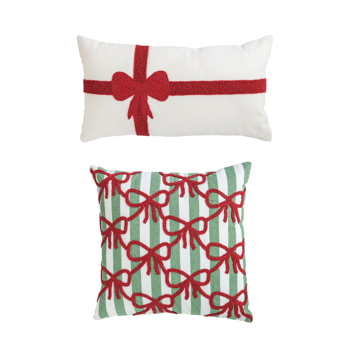 Mud Pie Christmas Bow Beaded Pillow