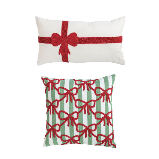 Mud Pie Christmas Bow Beaded Pillow