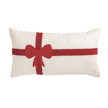 Mud Pie Christmas Bow Beaded Pillow