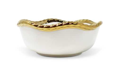 White Soup Bowls New Bone China with Gold Rope Edge
