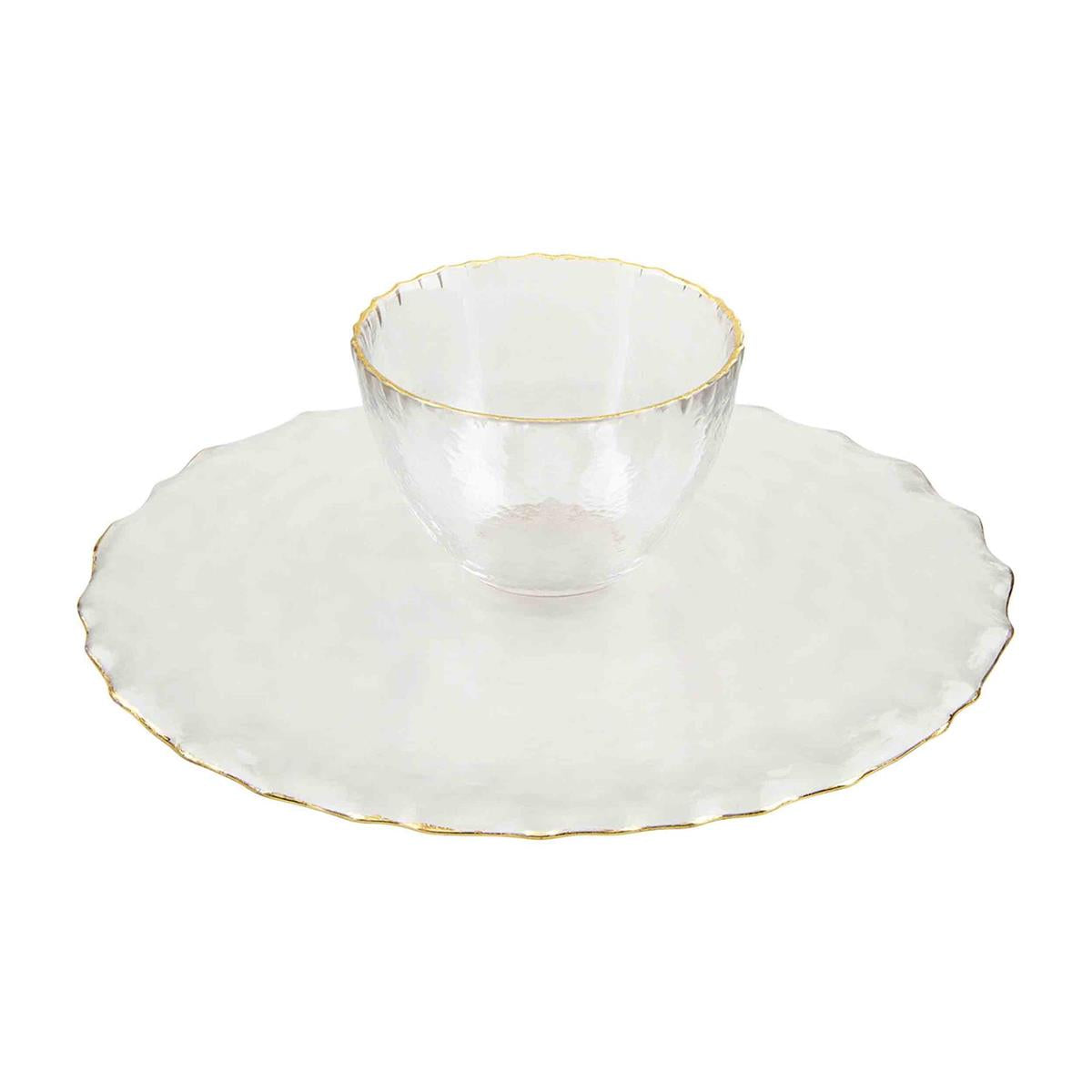 Mud Pie Gold Edge Glass Reversible Chip & Dip Set