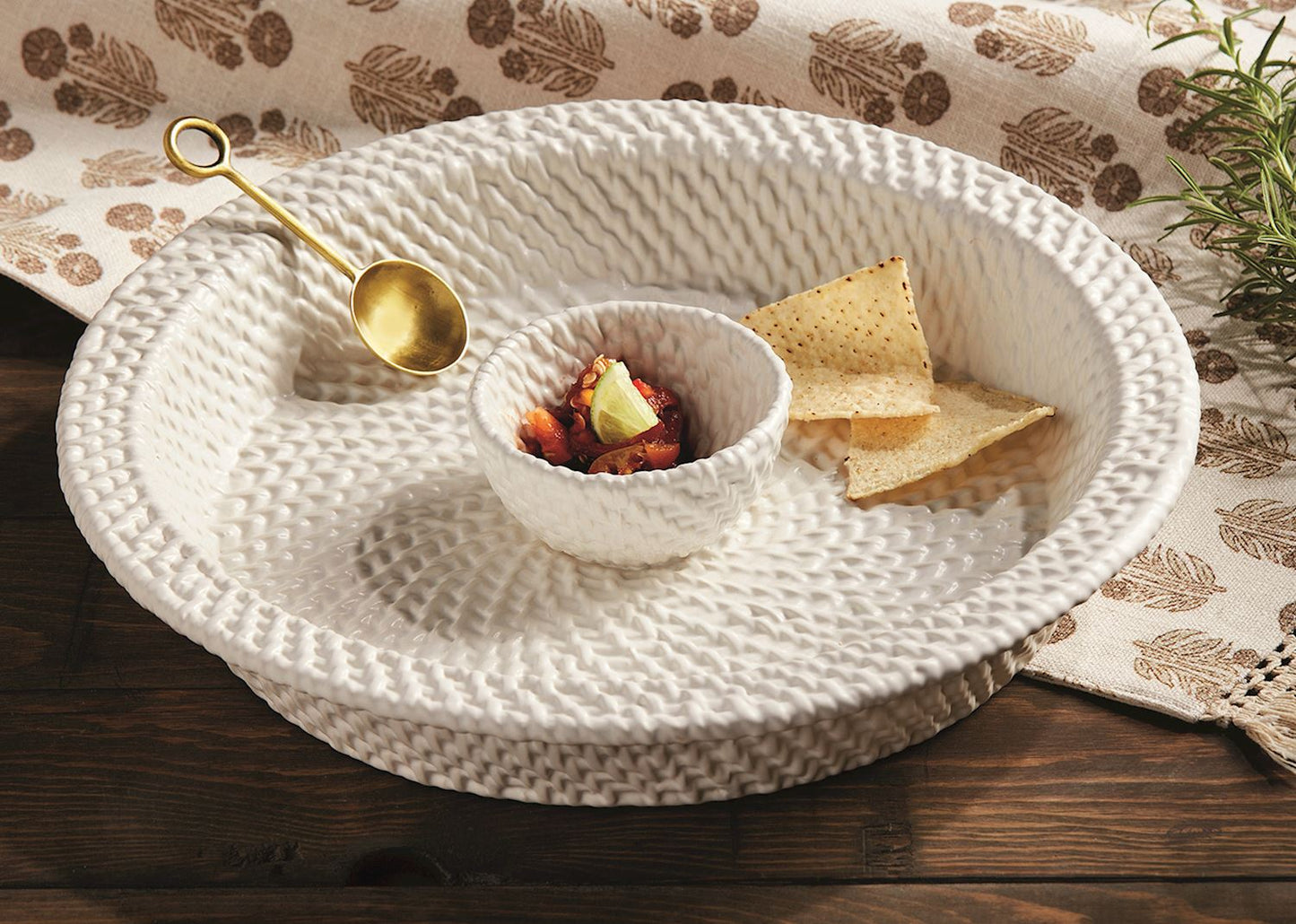 Mud Pie Woven Stoneware Chip & Dip Server Set