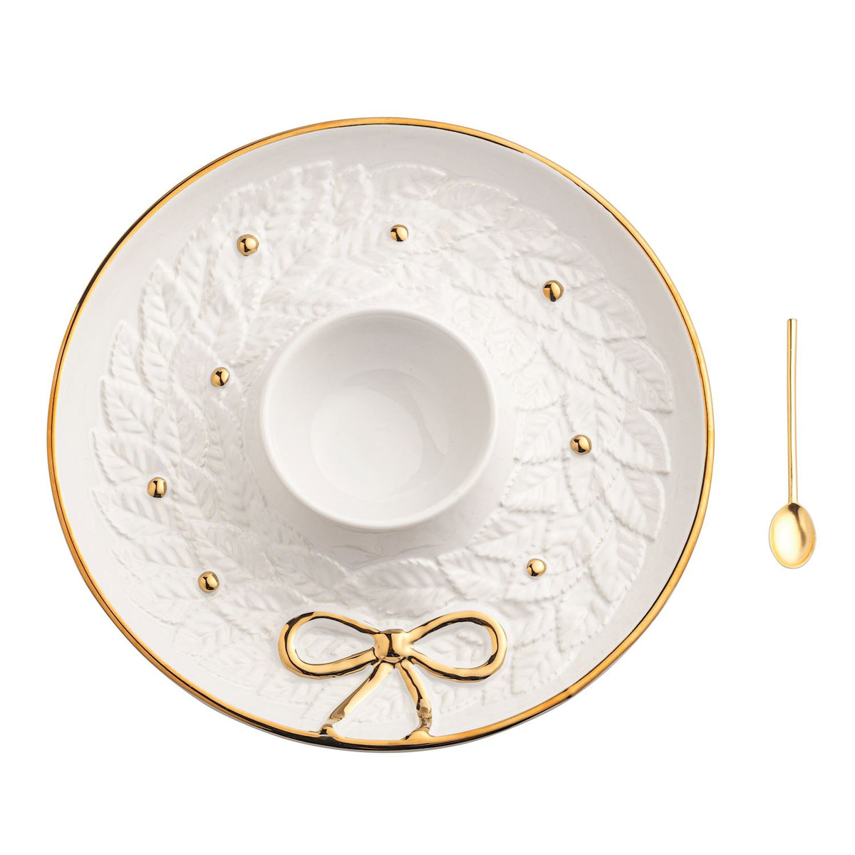 Mud Pie Gold Wreath Bow Chip & Dip Set
