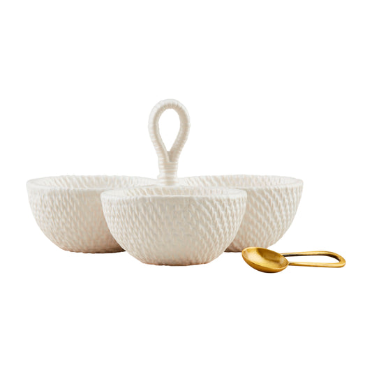 Mud Pie Woven Stoneware Triple Tidbit Set