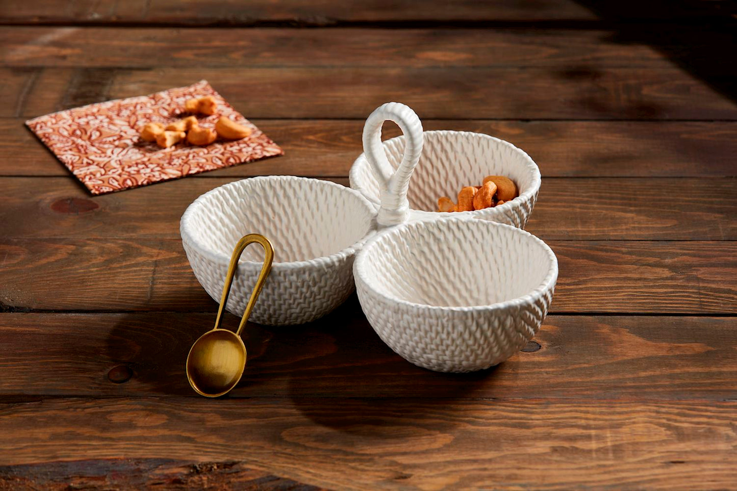 Mud Pie Woven Stoneware Triple Tidbit Set