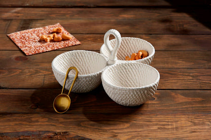 Mud Pie Woven Stoneware Triple Tidbit Set