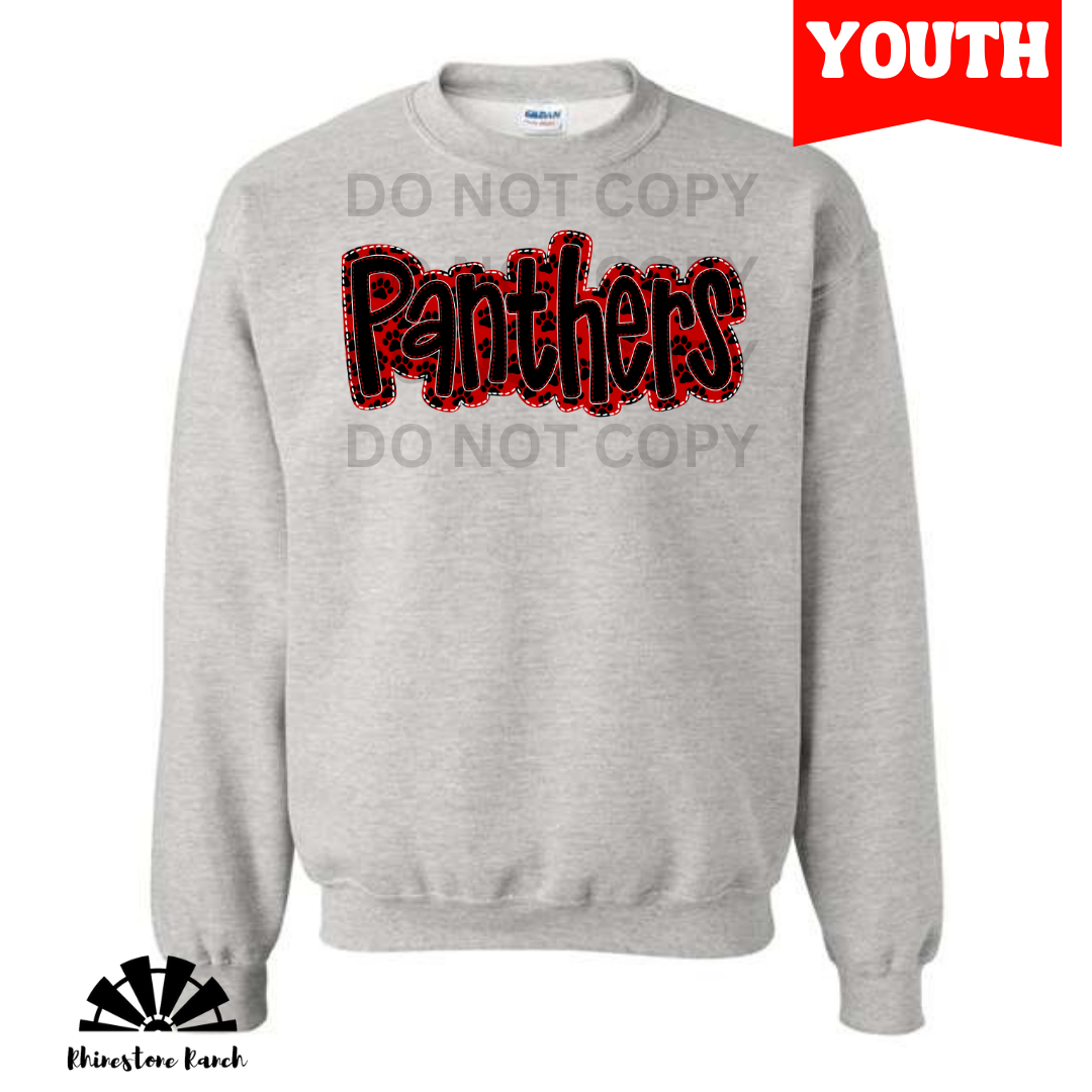 Youth Ash Grey Panthers Faux Applique Sweatshirt