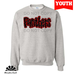 Youth Ash Grey Panthers Faux Applique Sweatshirt