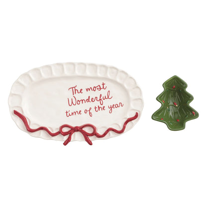 Mud Pie Bow Tree Platter & Tidbit Set