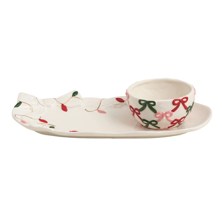 Mud Pie Bow Santa Tray & Tidbit Set